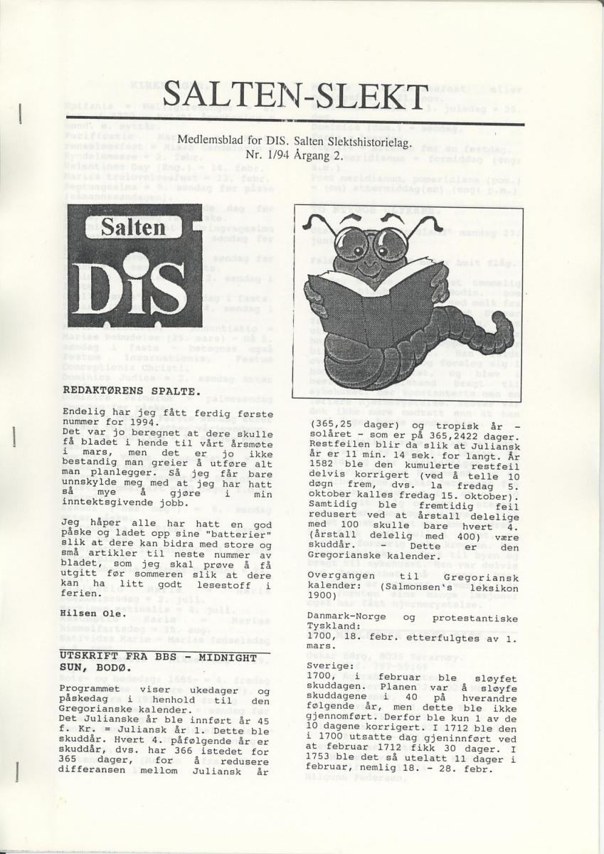 Salten Slekt 1994-1 -forside
