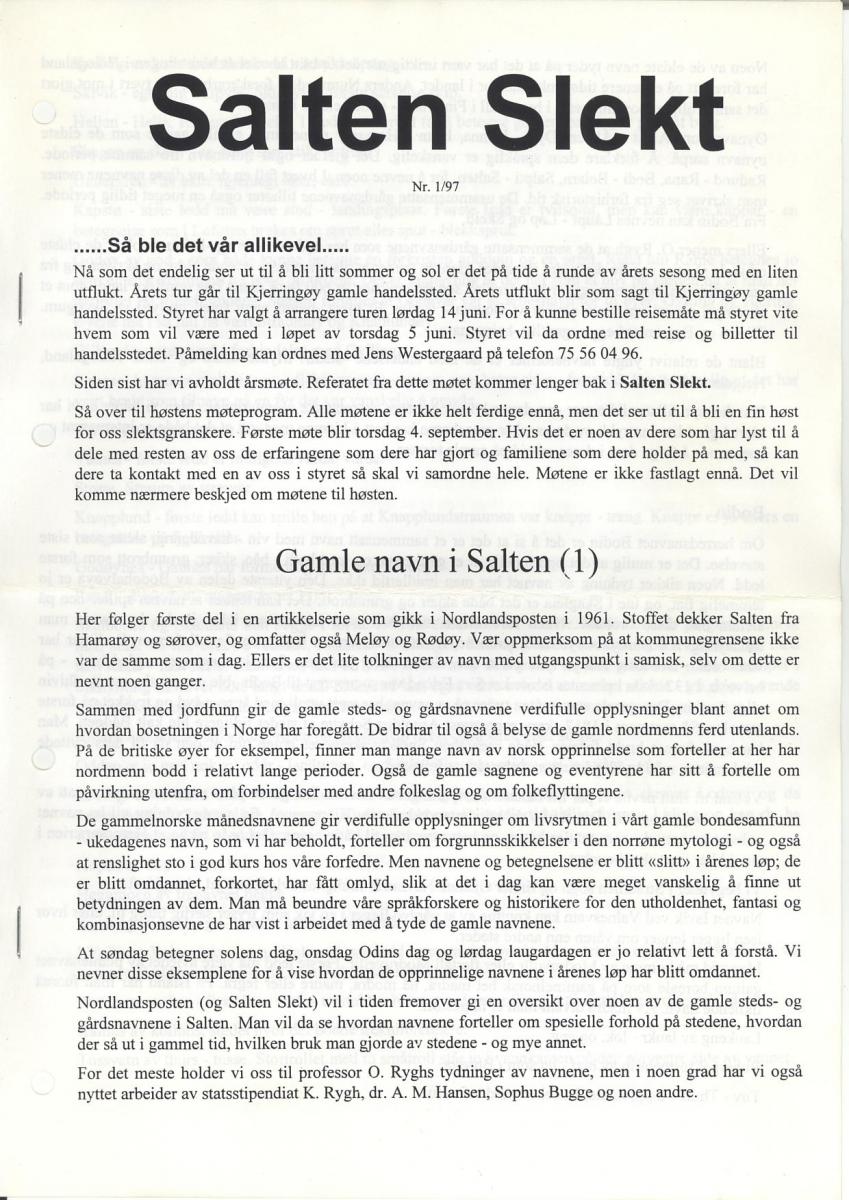 Salten Slekt 1997-1 -forside