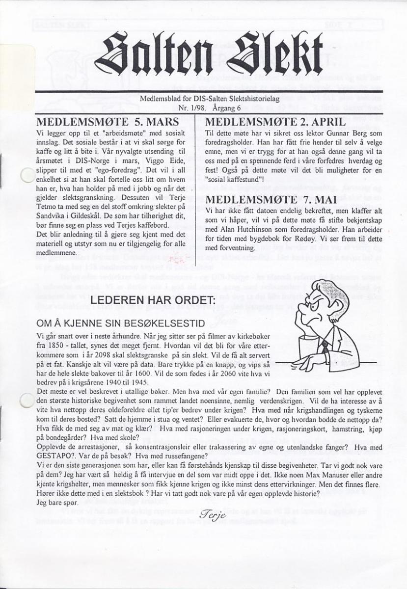 Salten Slekt 1998-1 -forside