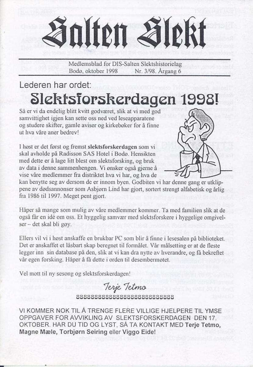 Salten Slekt 1998-3 -forside