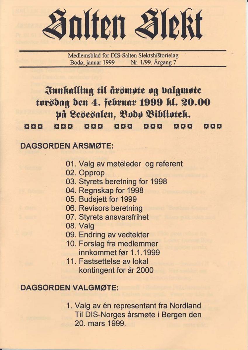 Salten Slekt 1999-1-forside