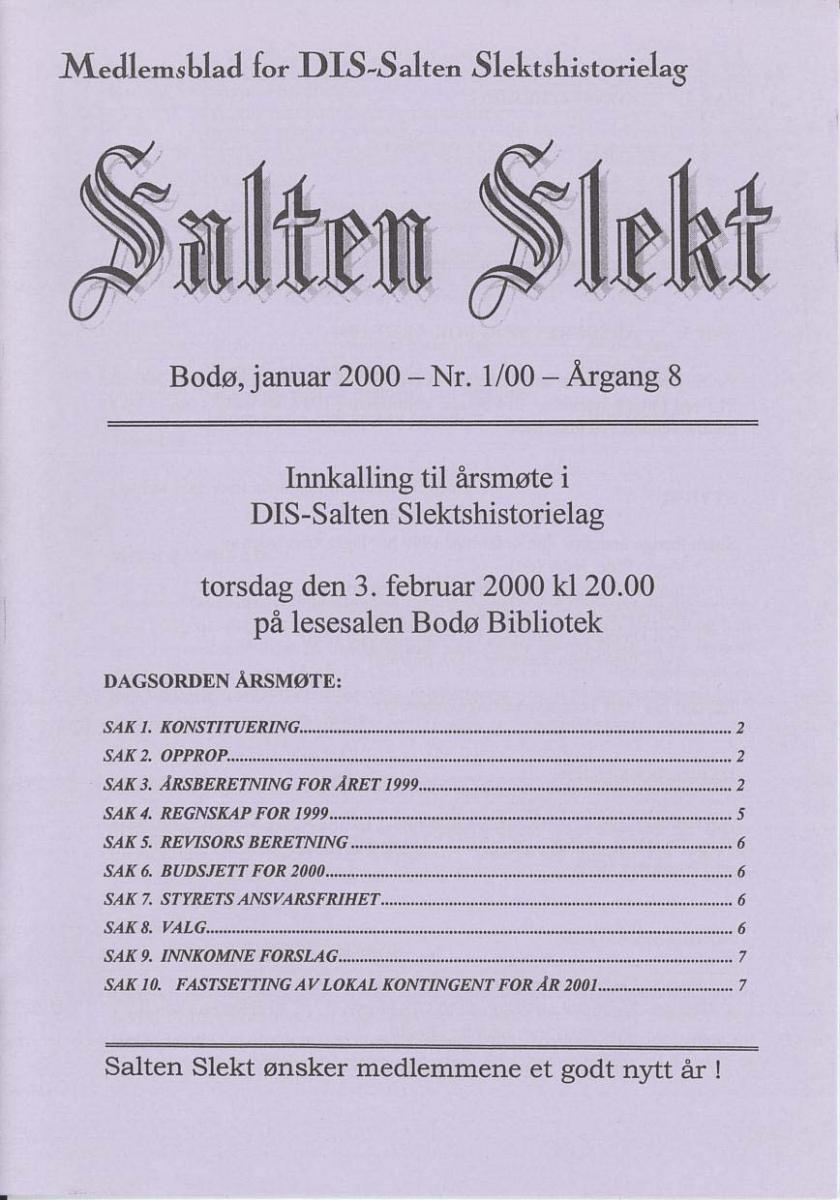 Salten Slekt 2000-1 -forside