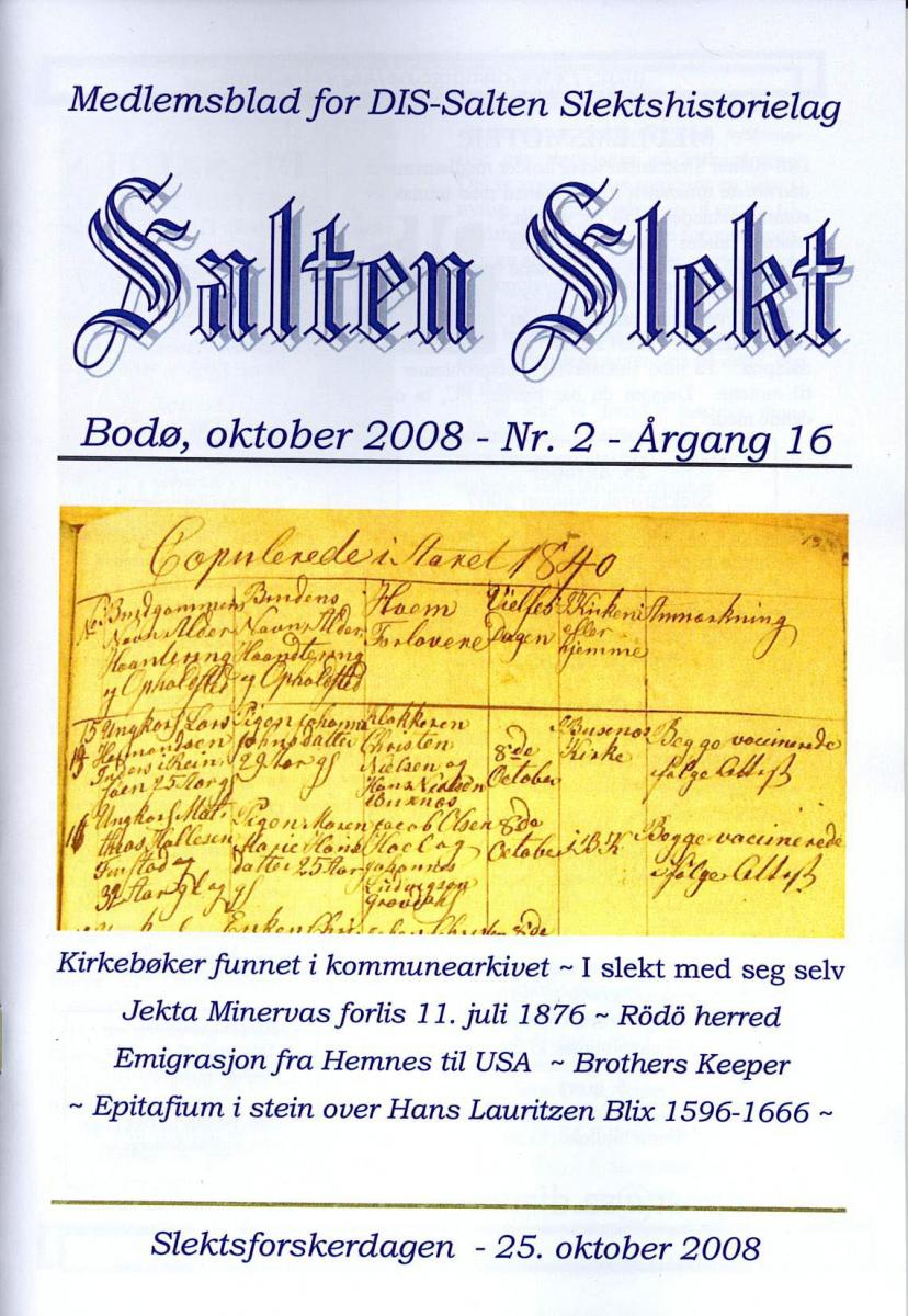 Salten Slekt 2008-2 -forside