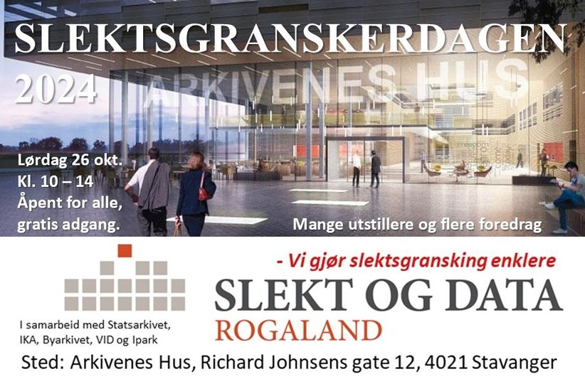 Slektsgranskerdagen 26.10.2024 på Arkivenes Hus i Stavanger