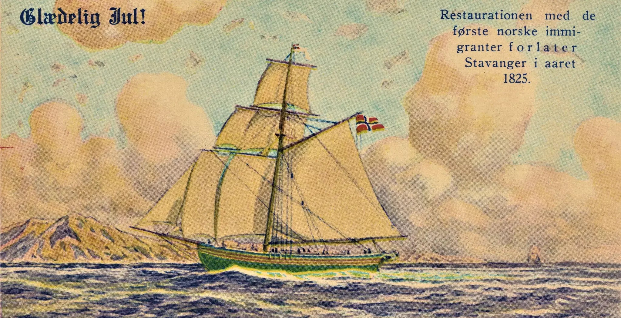 Julekort med Restauration som illustrasjon
