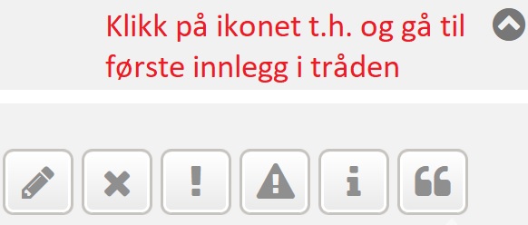 Slektsforum_ikoner nederst i en tråd. Hurtigknapper for å redigere (penn), slette (x), rapportere (!), informasjon (i) og svare med sitat (‘‘).