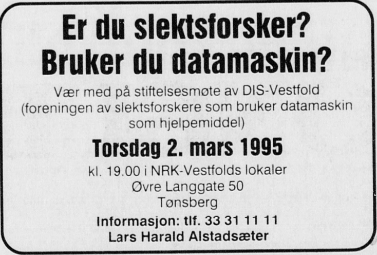 Annonse - oppstart av DiS-Vestfold