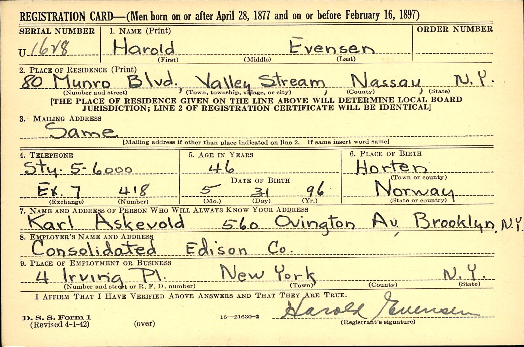 Registeringsskjema andre verdenskrig