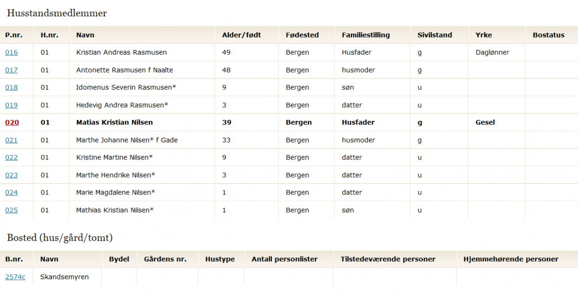 Utsnitt fra folketelling