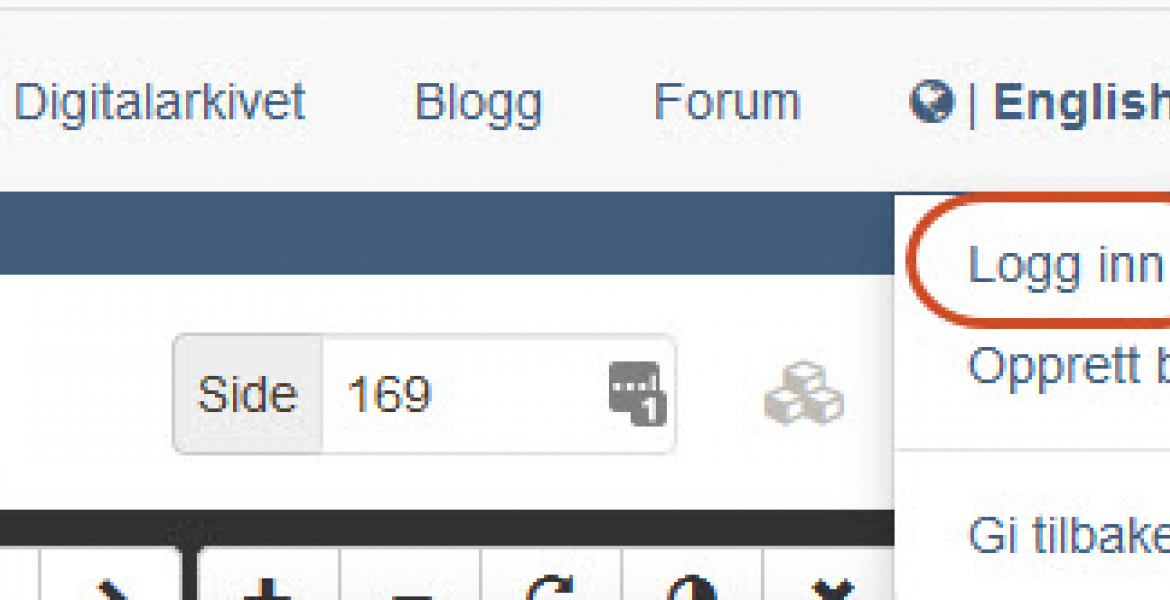 Viser innlogging på Digitalarkivet