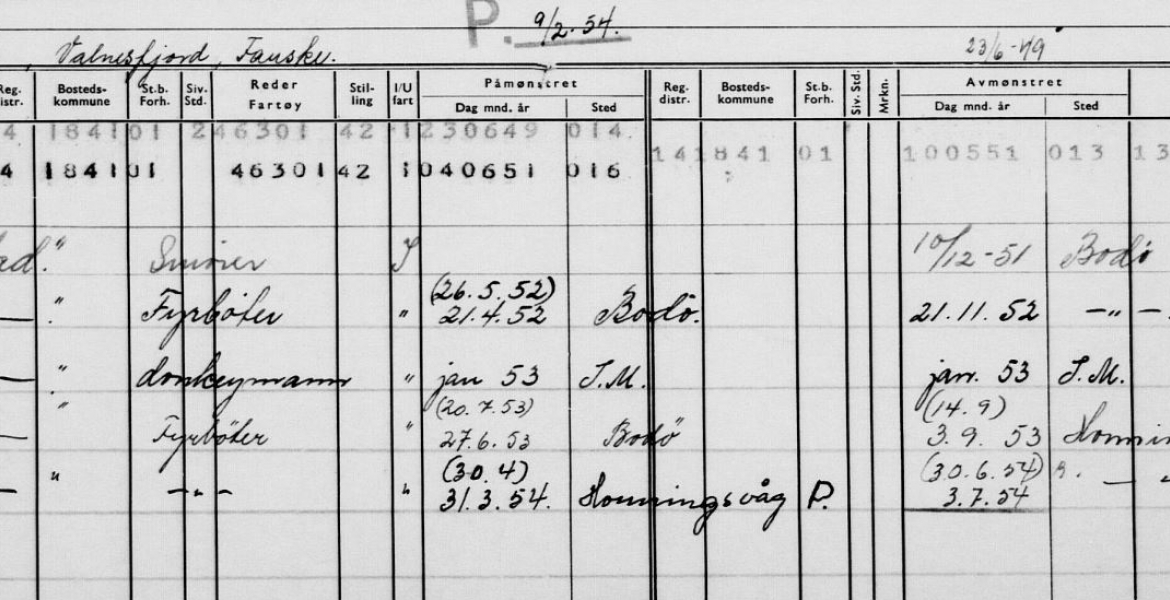 Eksempel på registerkort etter sjømenn