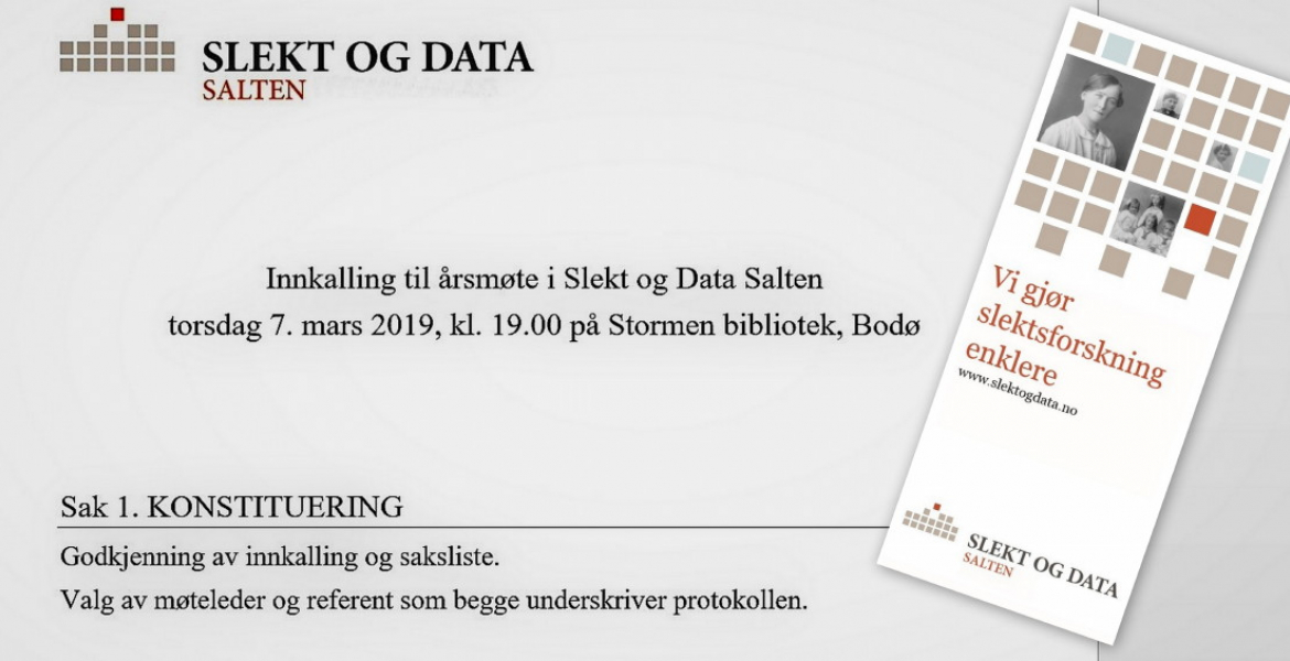 Utsnitt av årsmøtedokument Slekt og Data Salten