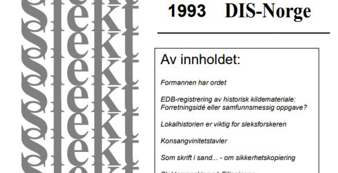 Forside til Slekt og Data nr 1/1993