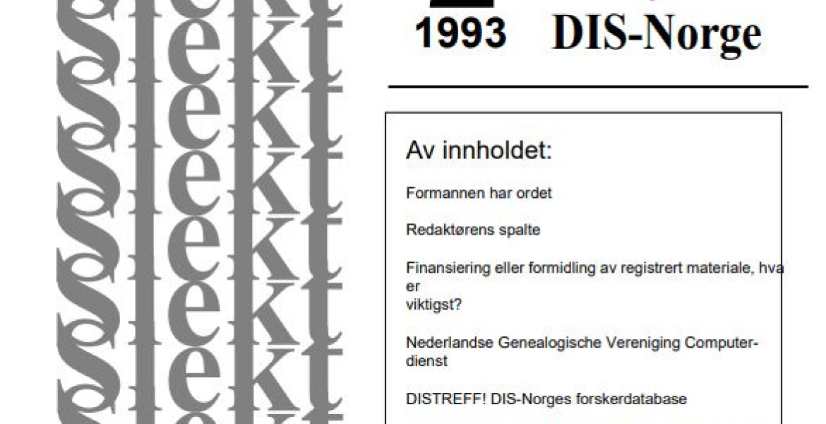 Forside til Slekt og Data nr 2/1993