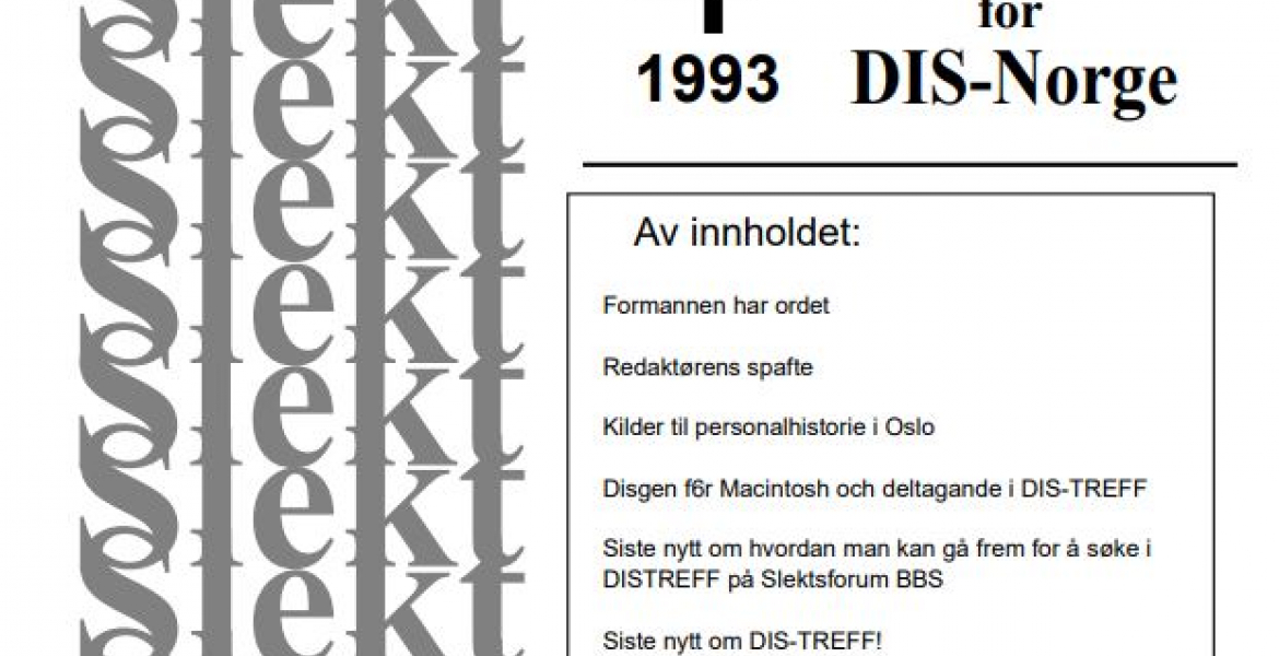 Forside til Slekt og Data nr 4/1993