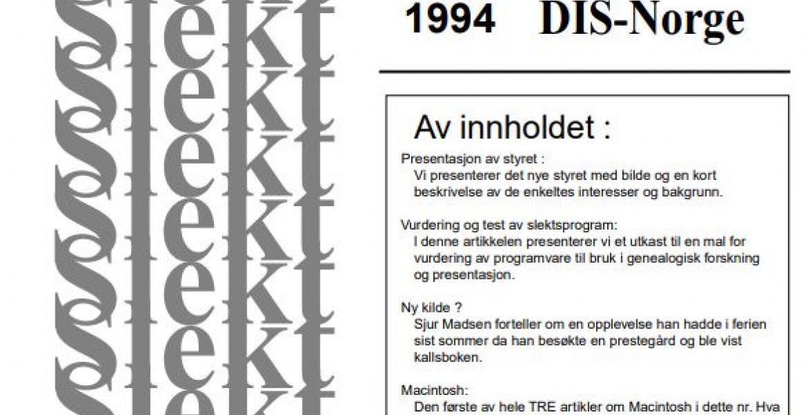 Forside til Slekt og Data nr 2/1994