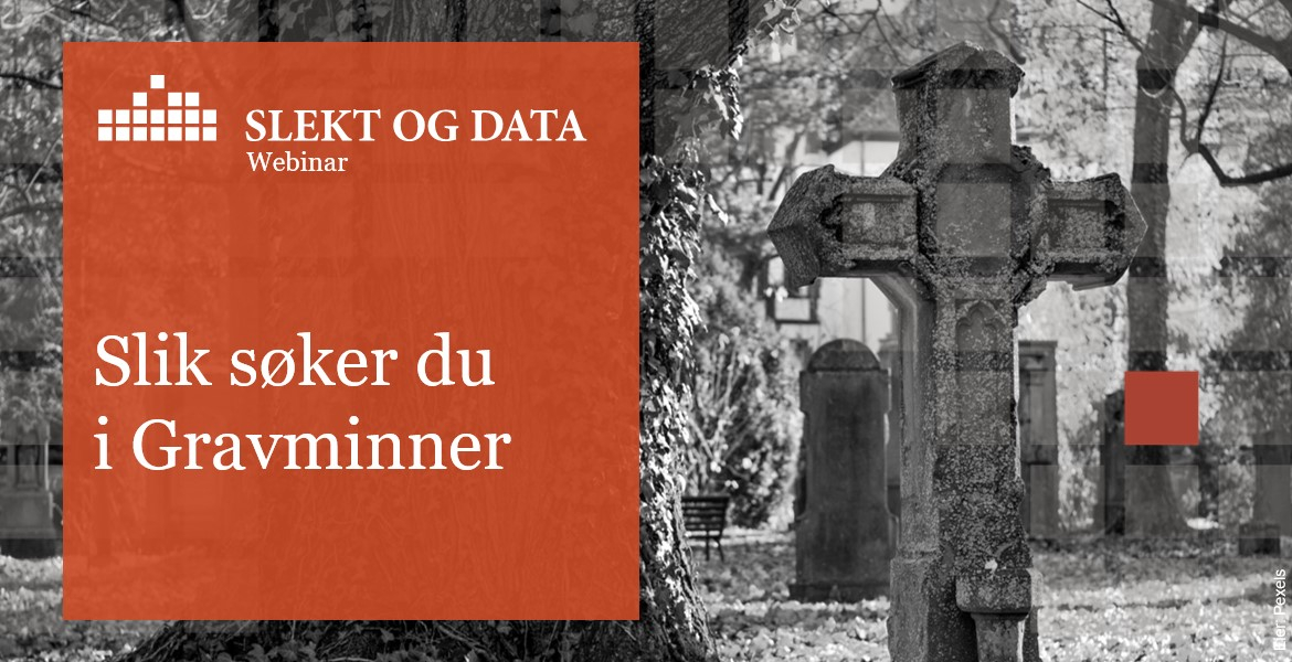 Bilde av gravminne + tekst om webinaret