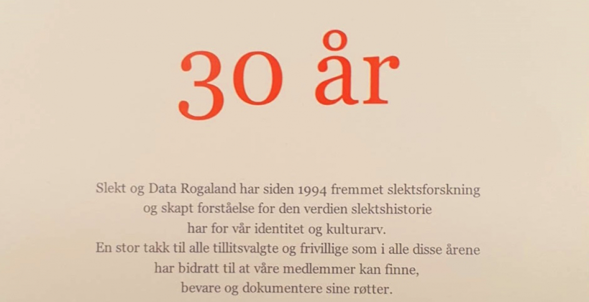 Slekt og Data Rogaland - 30 år