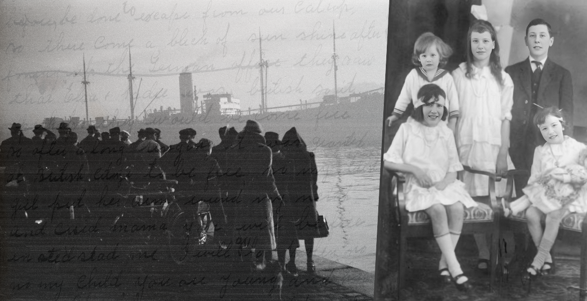 Kollasj: Jødisk familie + Donau reiser fra havnen