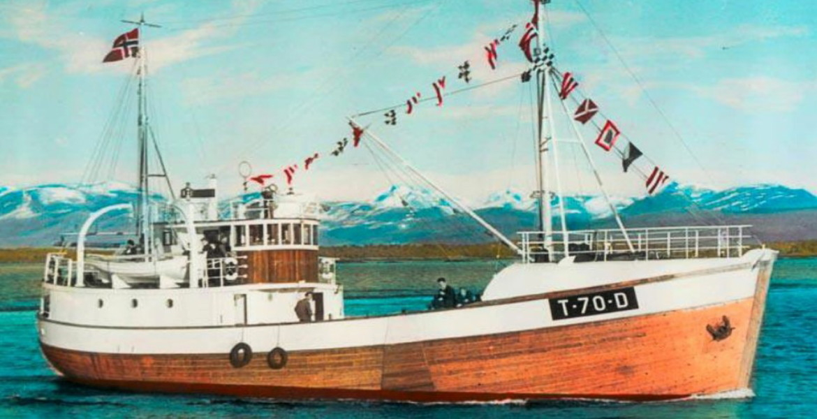 M/K Peder Vinje kolorert fra svart/hvitt bide på DigitaltMuseum