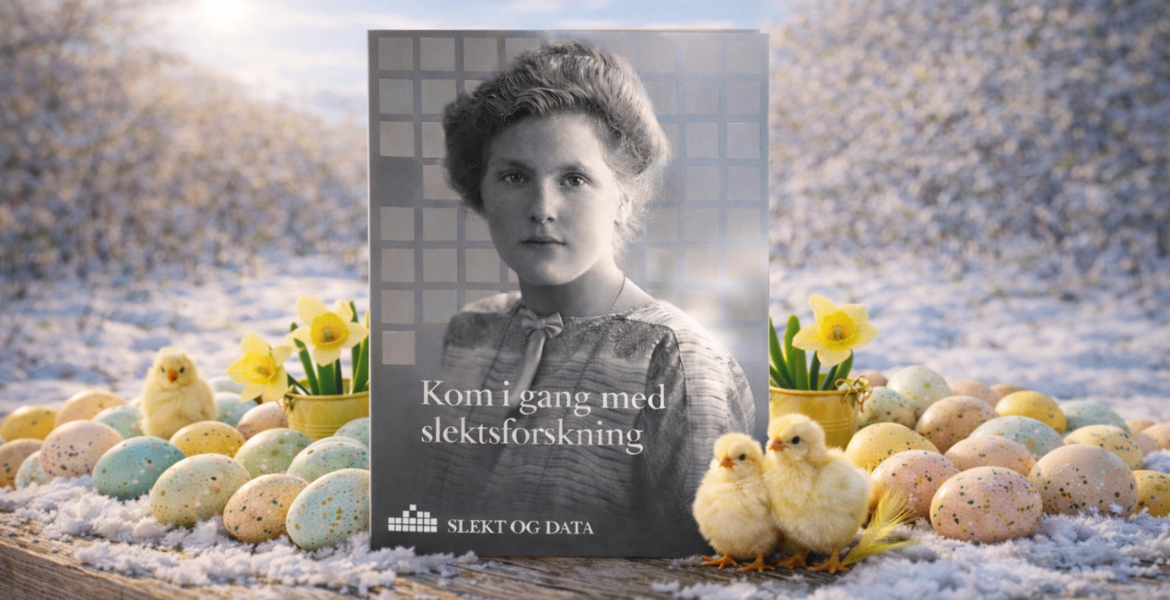 Nybegynnerheftet i midten, omringet av påskestemning - kyllinger, egg, blomster, sol og vinter/vår