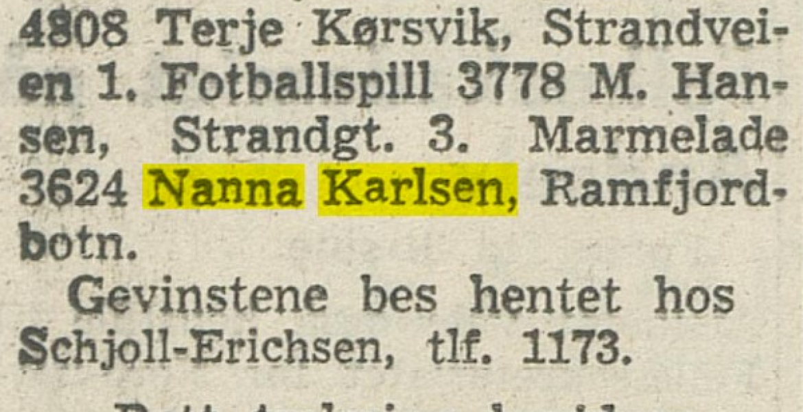 Faksimile, Nanna Karlsen omtalt