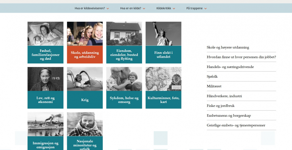 Skjermdump av Kildeveiviseren